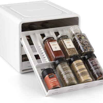 YouCopia Adjustable Spice Stack Drawer Open With Spices